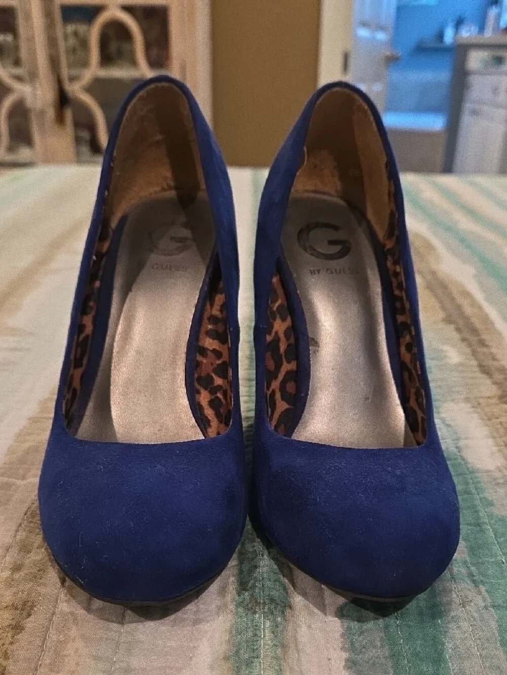 Guess Cobalt Blue Suede Rounded Toe Stiletto Pumps - Women's Heels